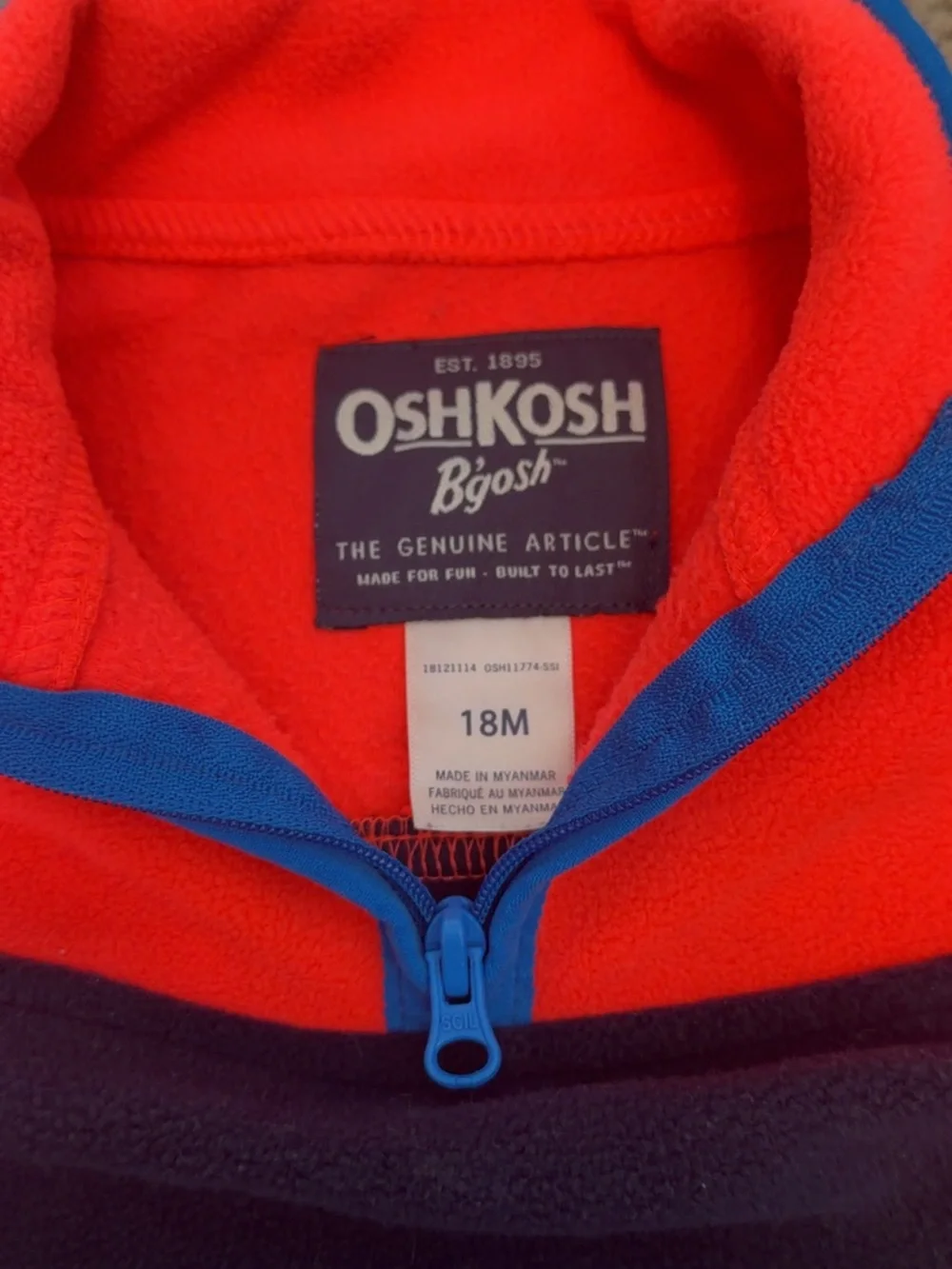 OshKosh B'gosh Bright Orange and Navy Half-Zip Fleece Pullover with Blue Trim